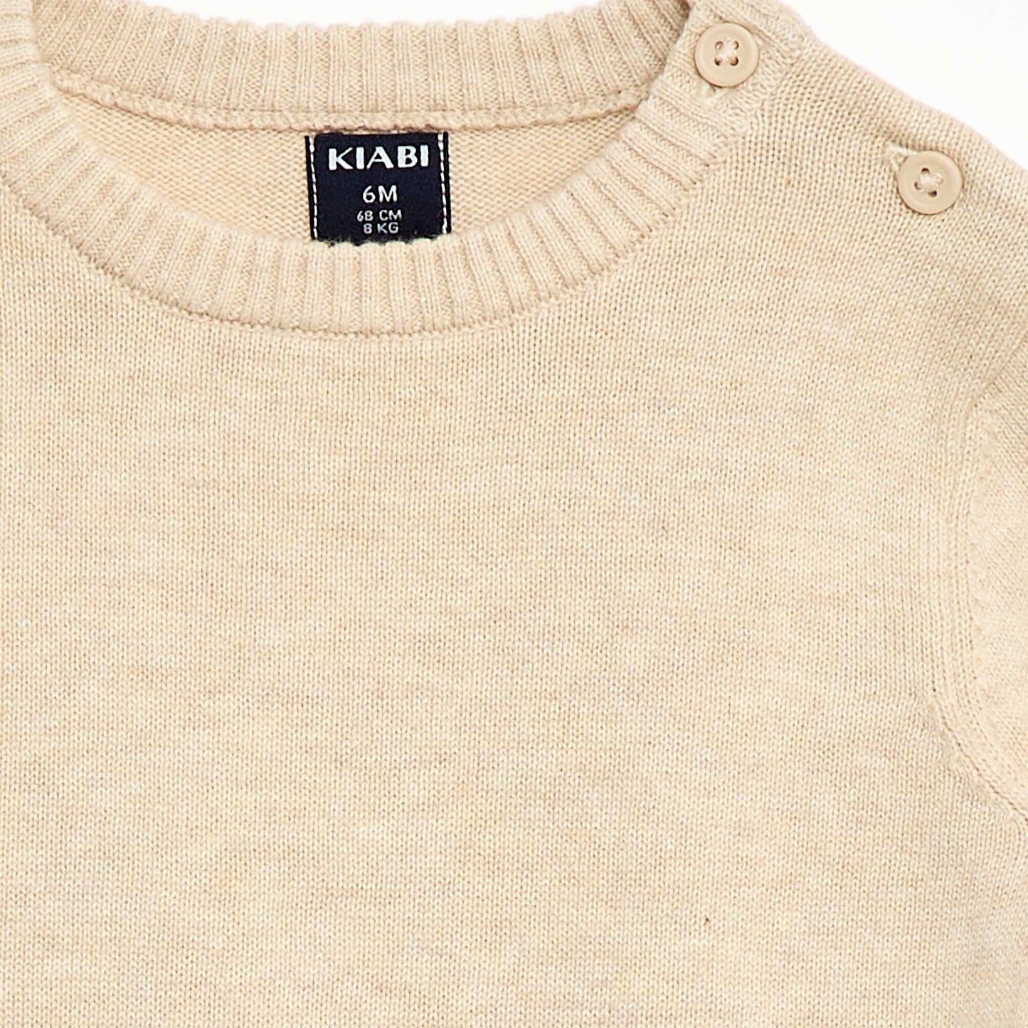Fine knit button-neck sweater BEIGE