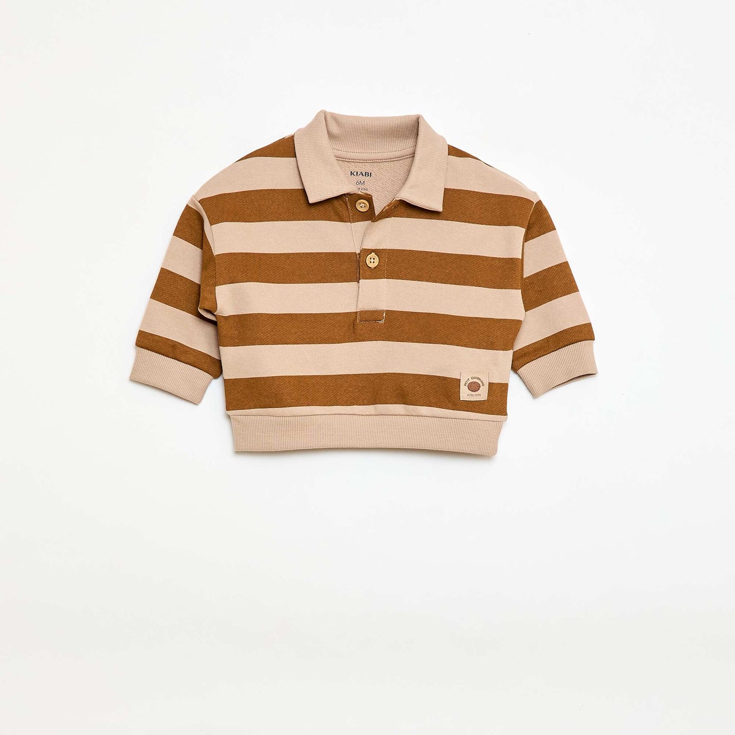 Striped Polo Collar Sweatshirt BEIGE