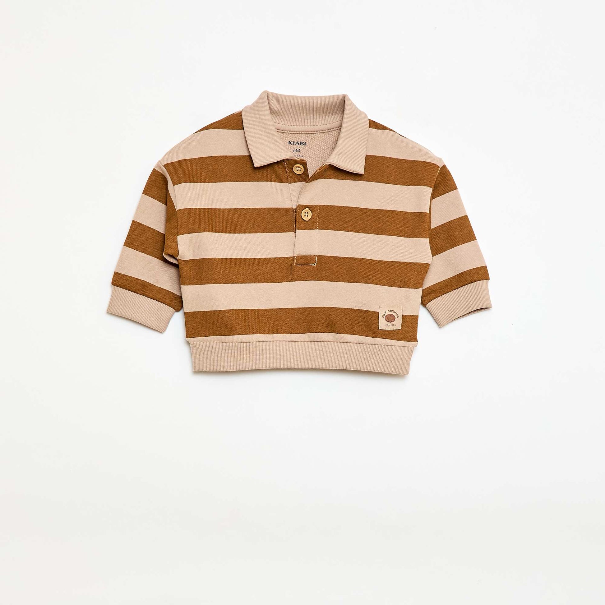 Striped Polo Collar Sweatshirt BEIGE
