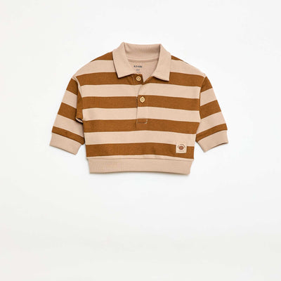 Striped Polo Collar Sweatshirt BEIGE