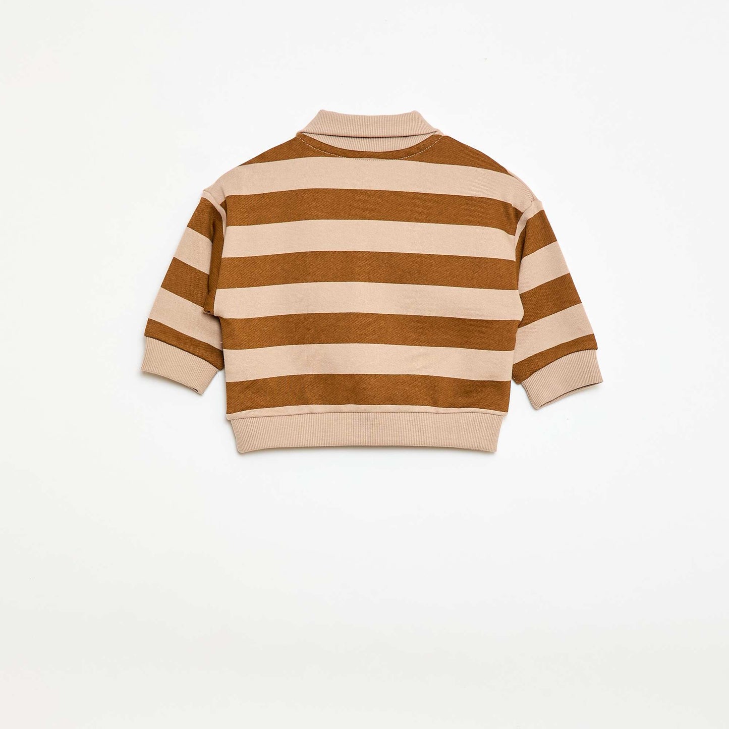 Striped Polo Collar Sweatshirt BEIGE