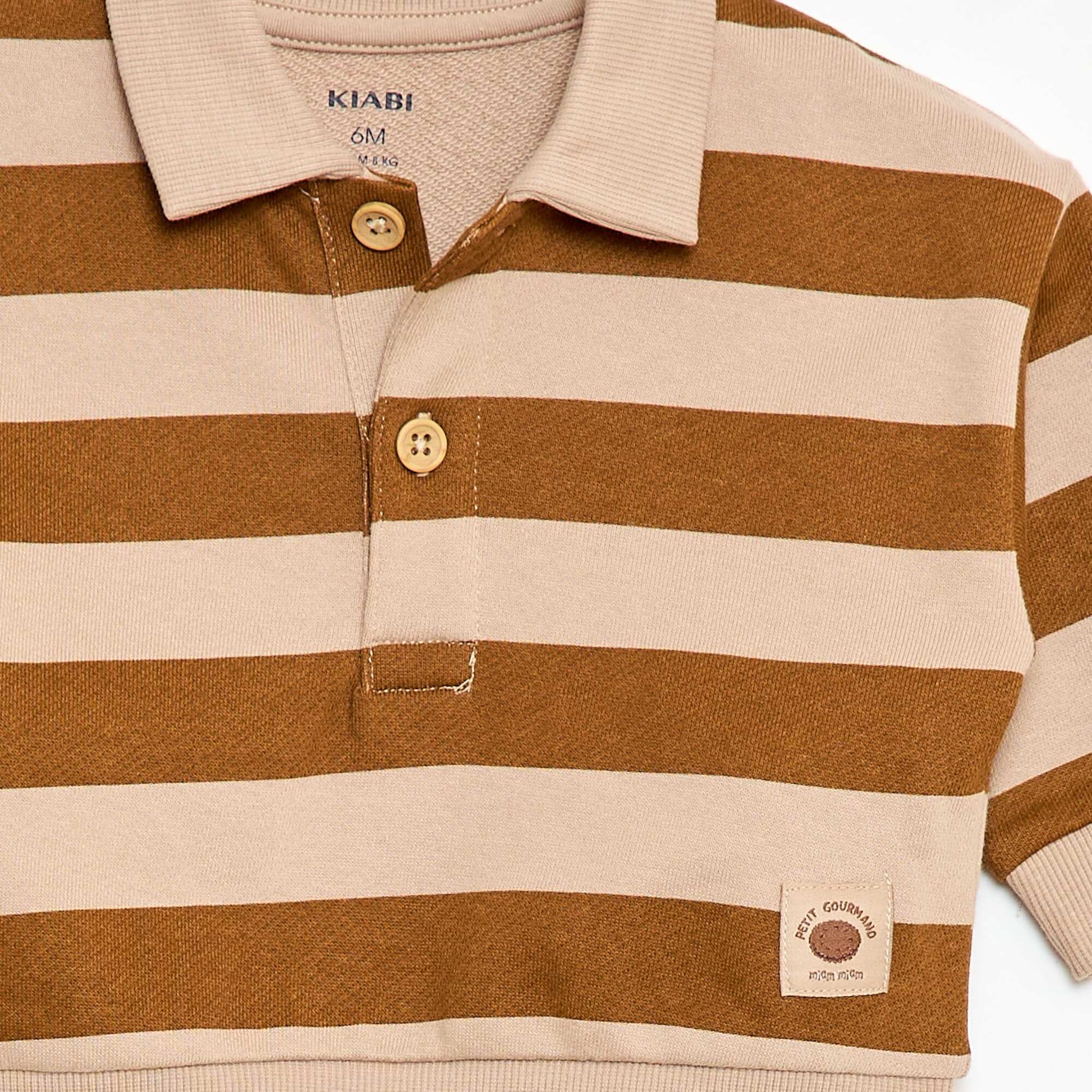 Striped Polo Collar Sweatshirt BEIGE