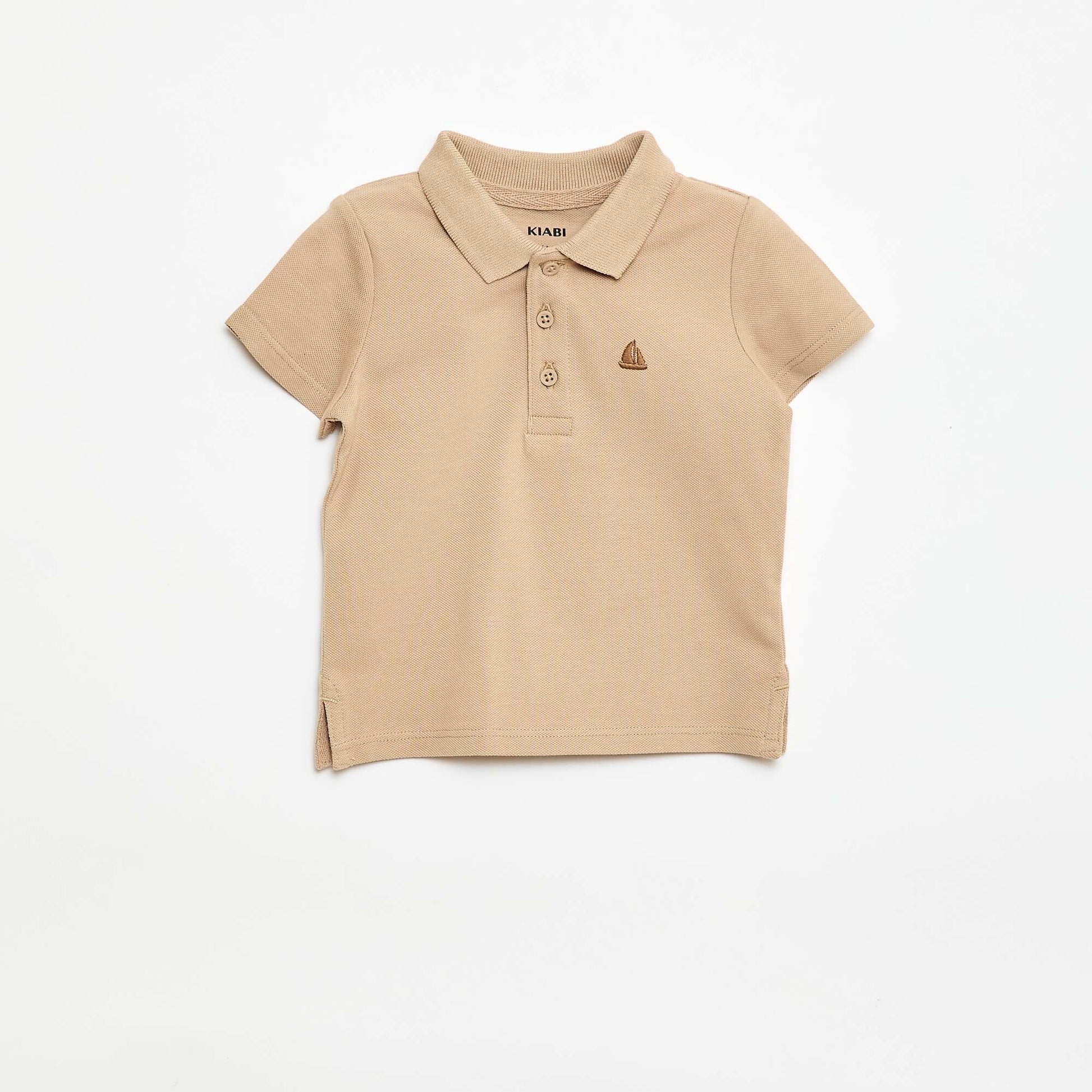 Short-Sleeved Piqué Cotton Polo Shirt BEIGE