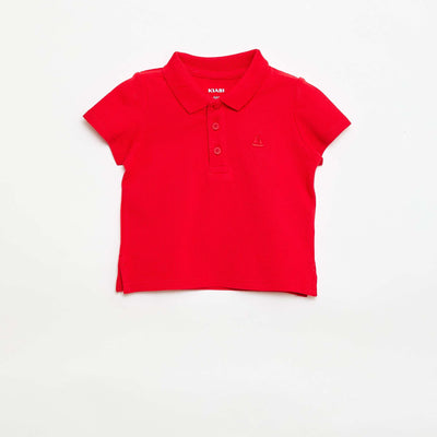 Short-Sleeved Piqué Cotton Polo Shirt RED