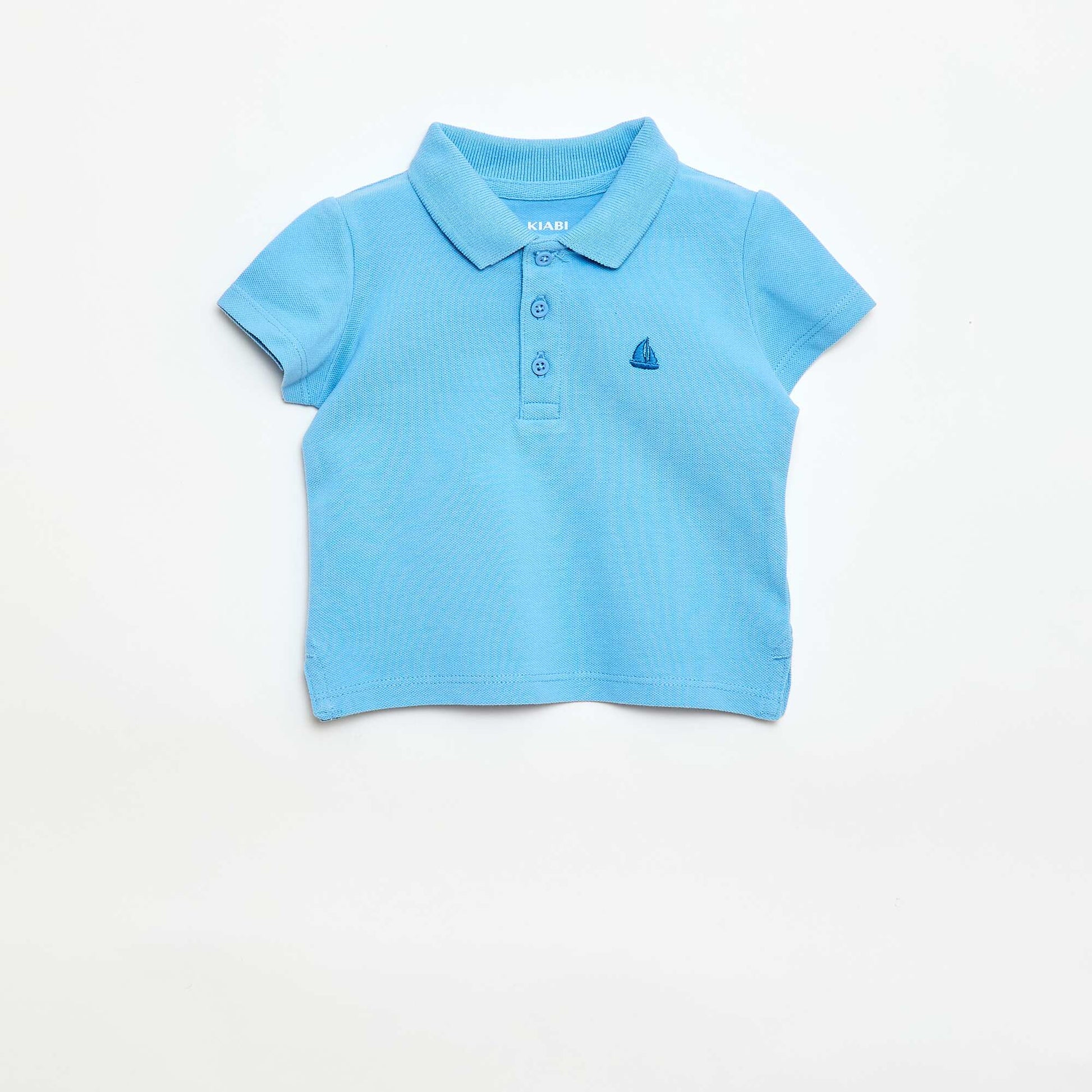 Short-Sleeved Piqué Cotton Polo Shirt BLUE