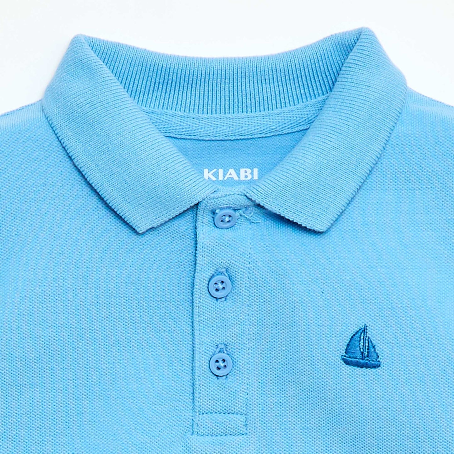 Short-Sleeved Piqué Cotton Polo Shirt BLUE