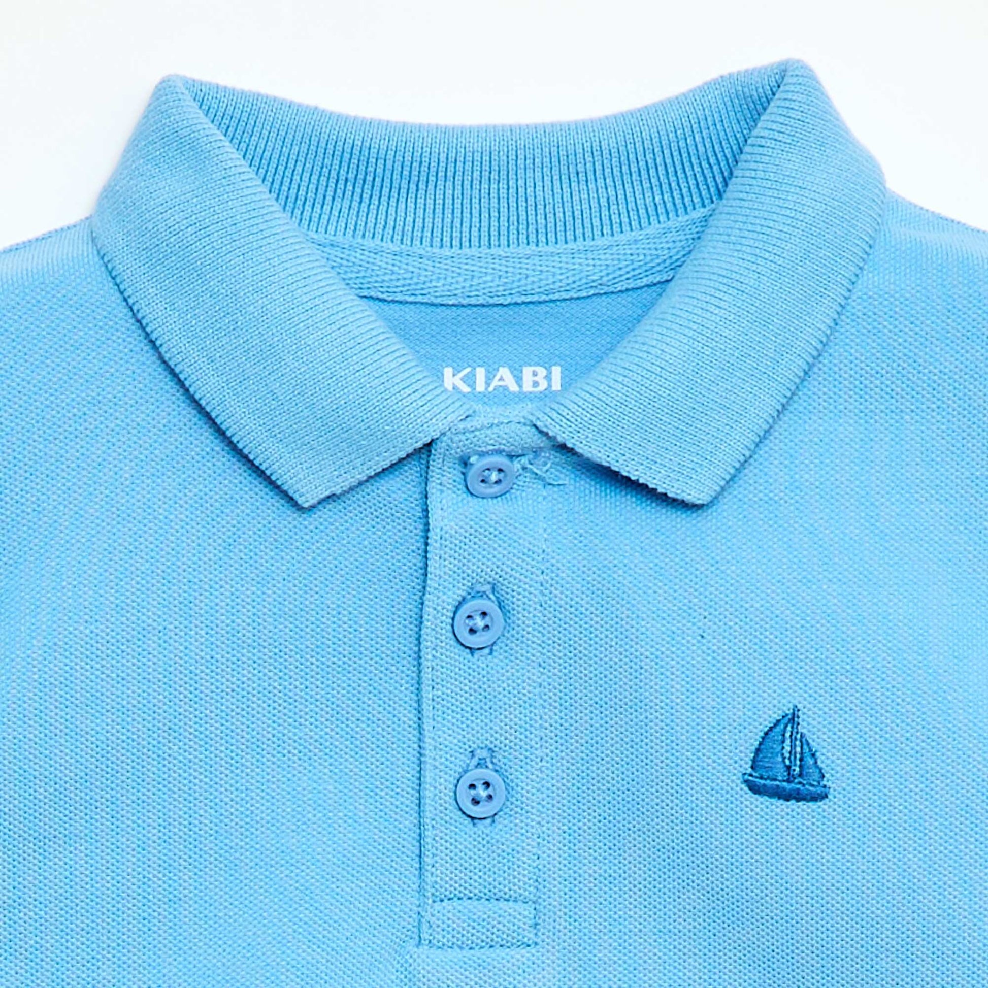 Short-Sleeved Piqué Cotton Polo Shirt BLUE