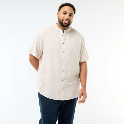 Short-Sleeved Linen Blend Shirt BEIGE