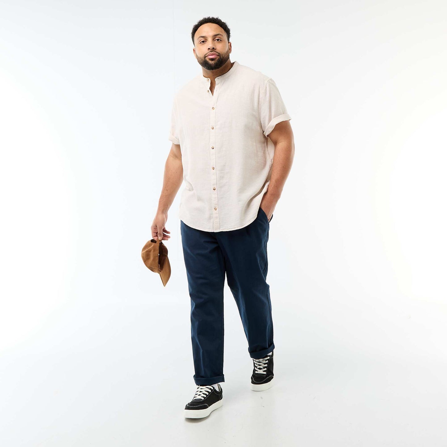 Short-Sleeved Linen Blend Shirt BEIGE