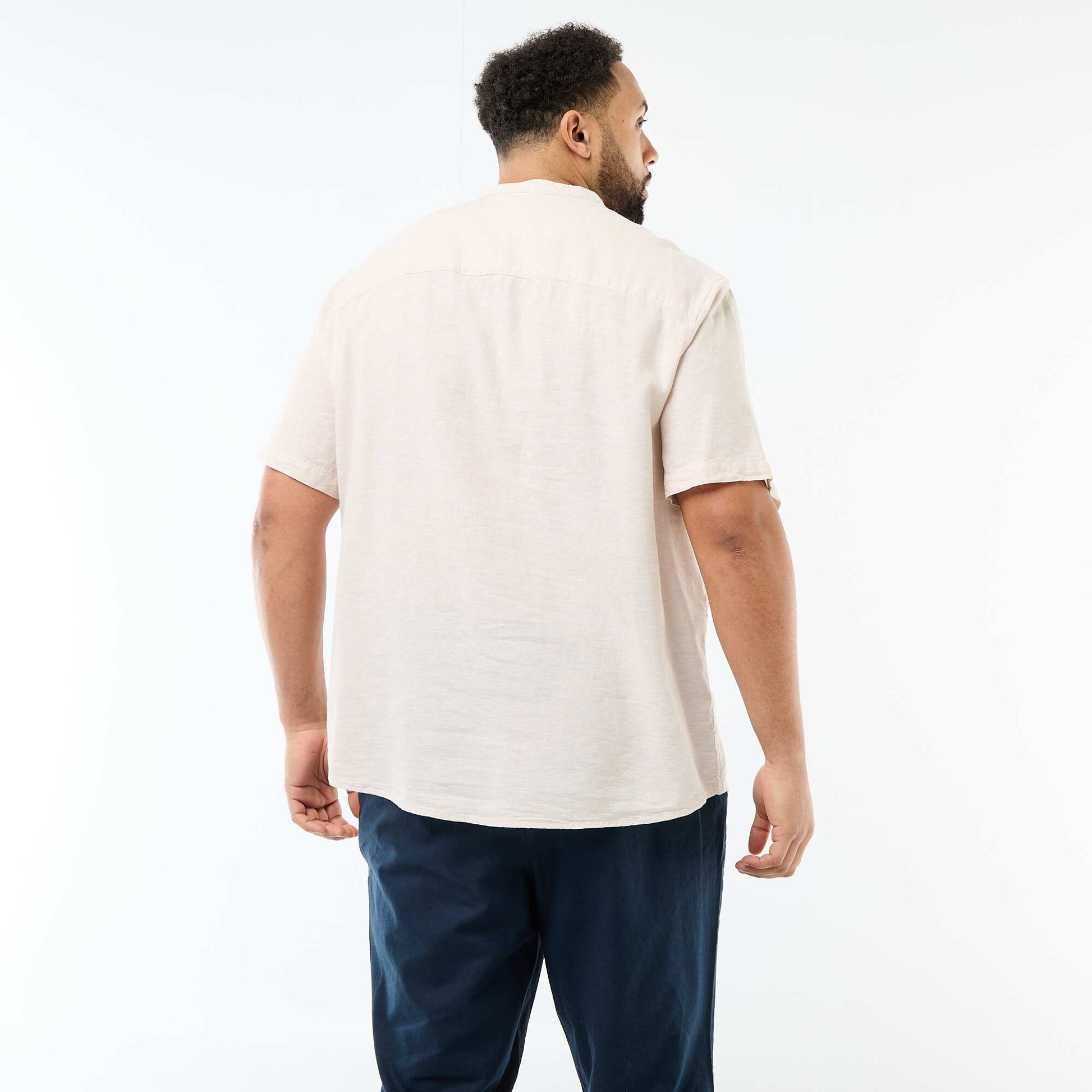 Short-Sleeved Linen Blend Shirt BEIGE