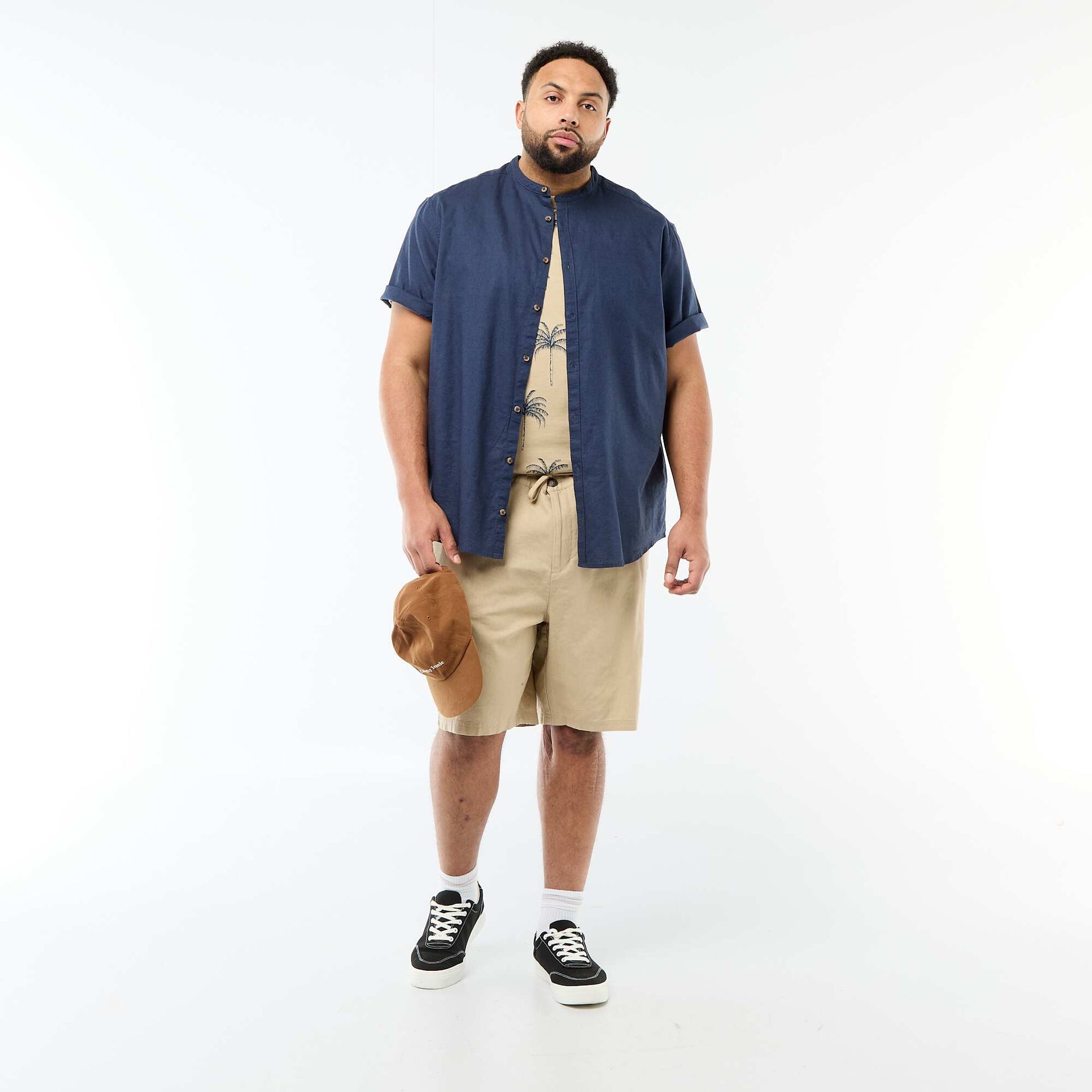 Short-Sleeved Linen Blend Shirt BLUE