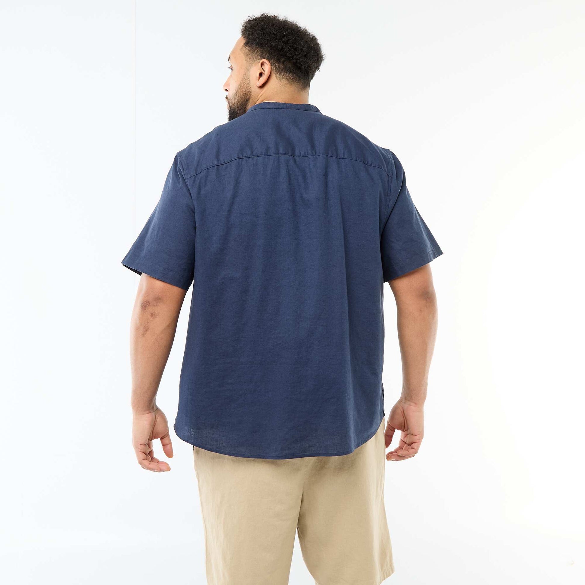 Short-Sleeved Linen Blend Shirt BLUE