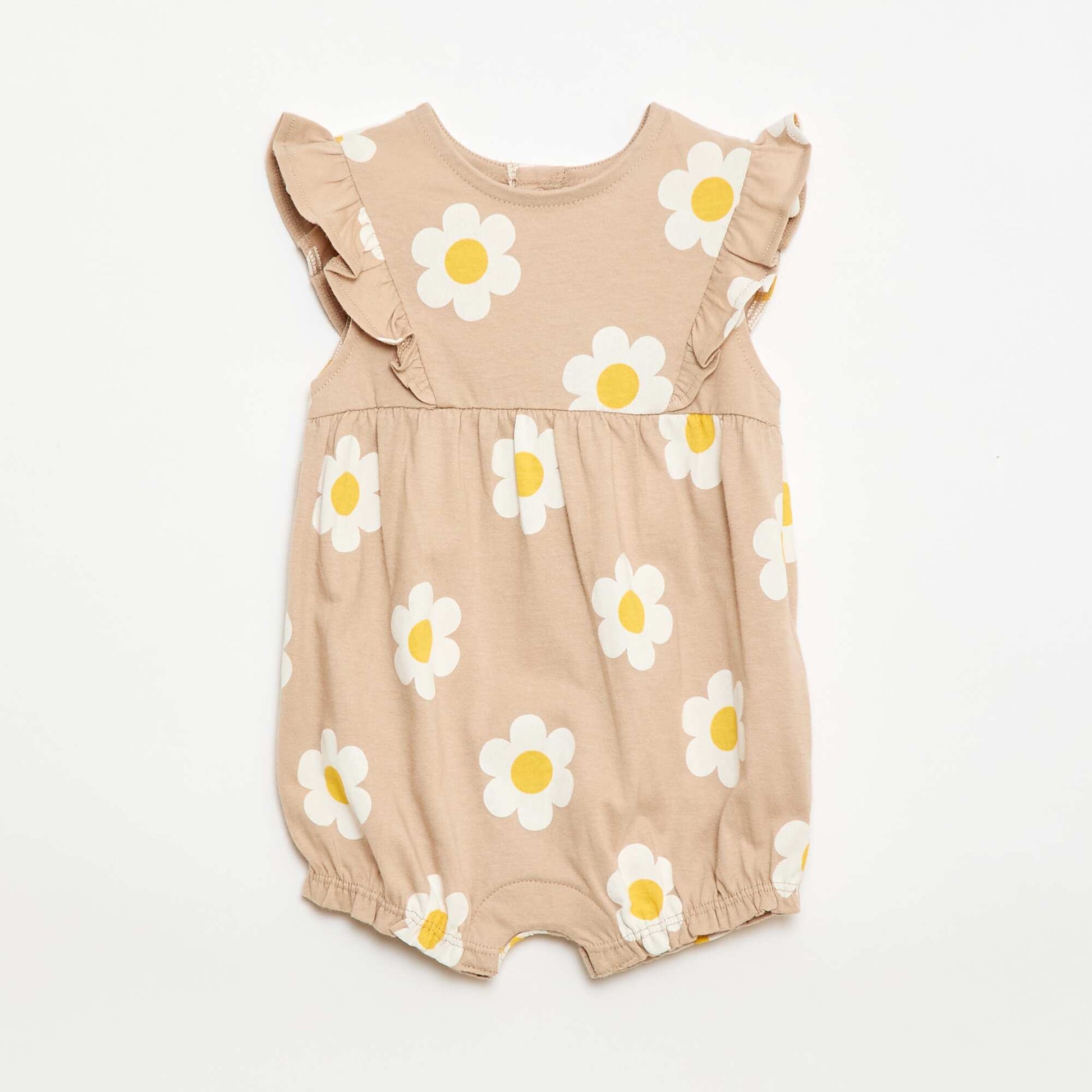 Printed Cotton Jersey Romper BEIGE