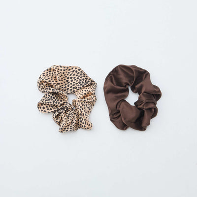 2-Pack Satin Scrunchies BROWN