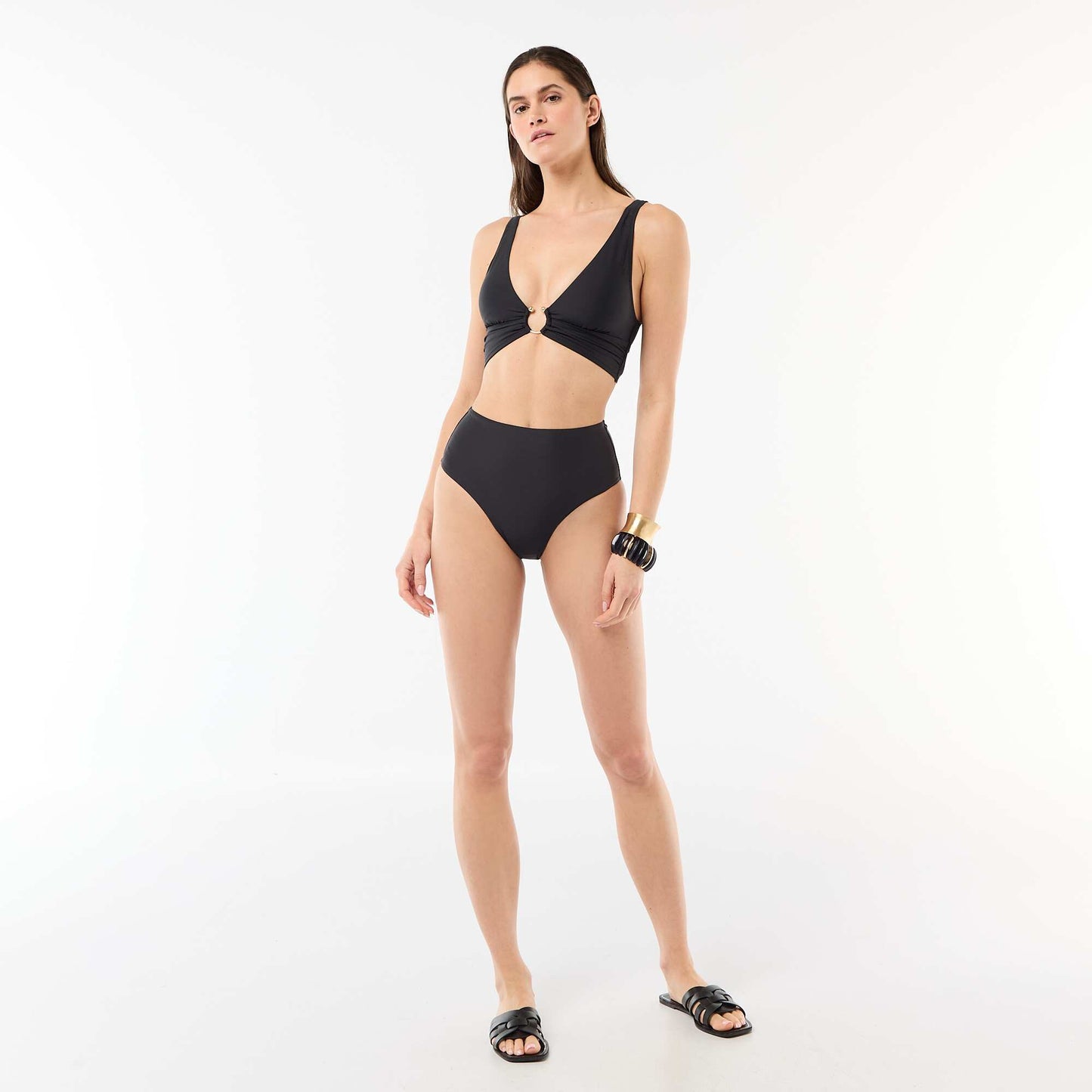 High-waisted shapewear bikini bottoms BLACK