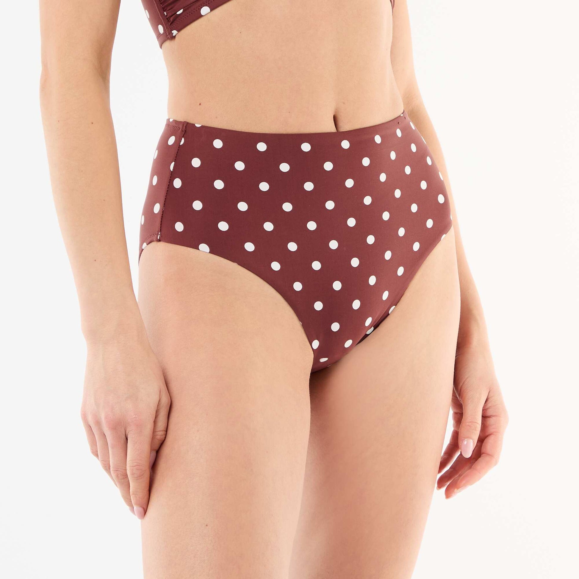 High-waisted shapewear bikini bottoms BROWN