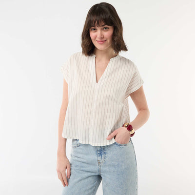 Short-Sleeved V-Neck Blouse WHITE