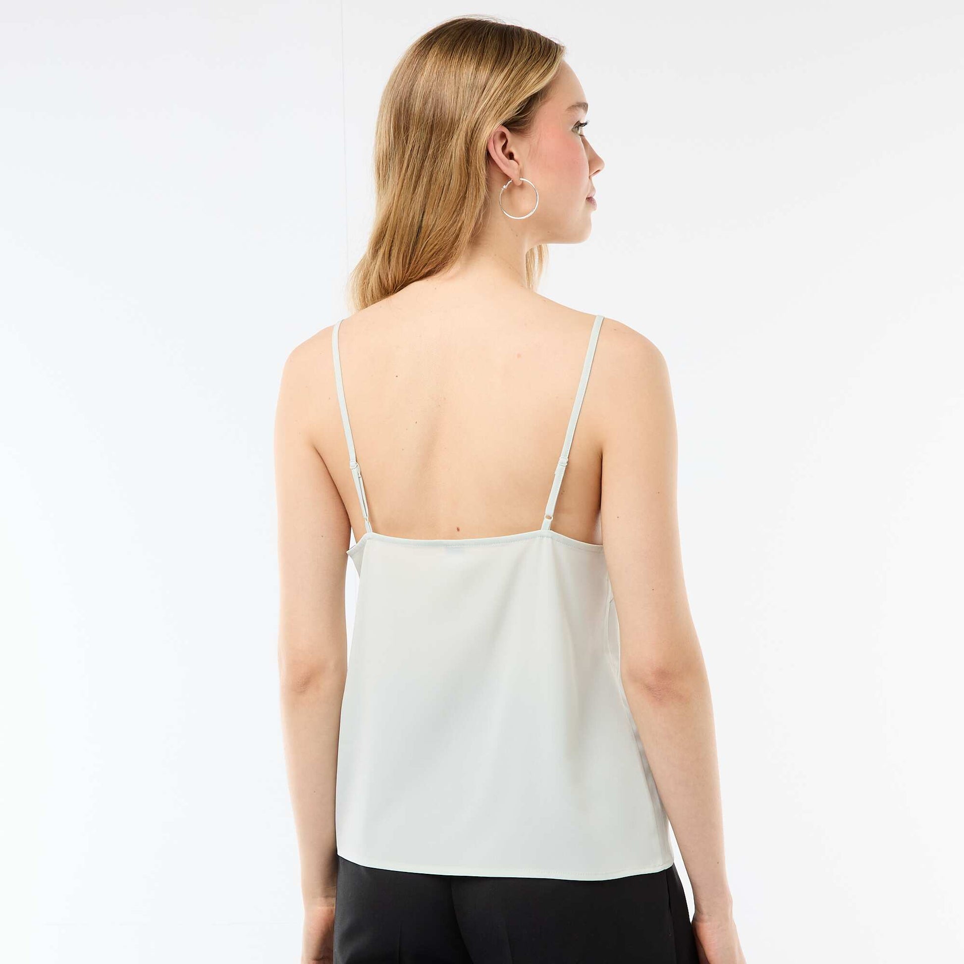 Tank top with thin adjustable straps and lace collar BLUE