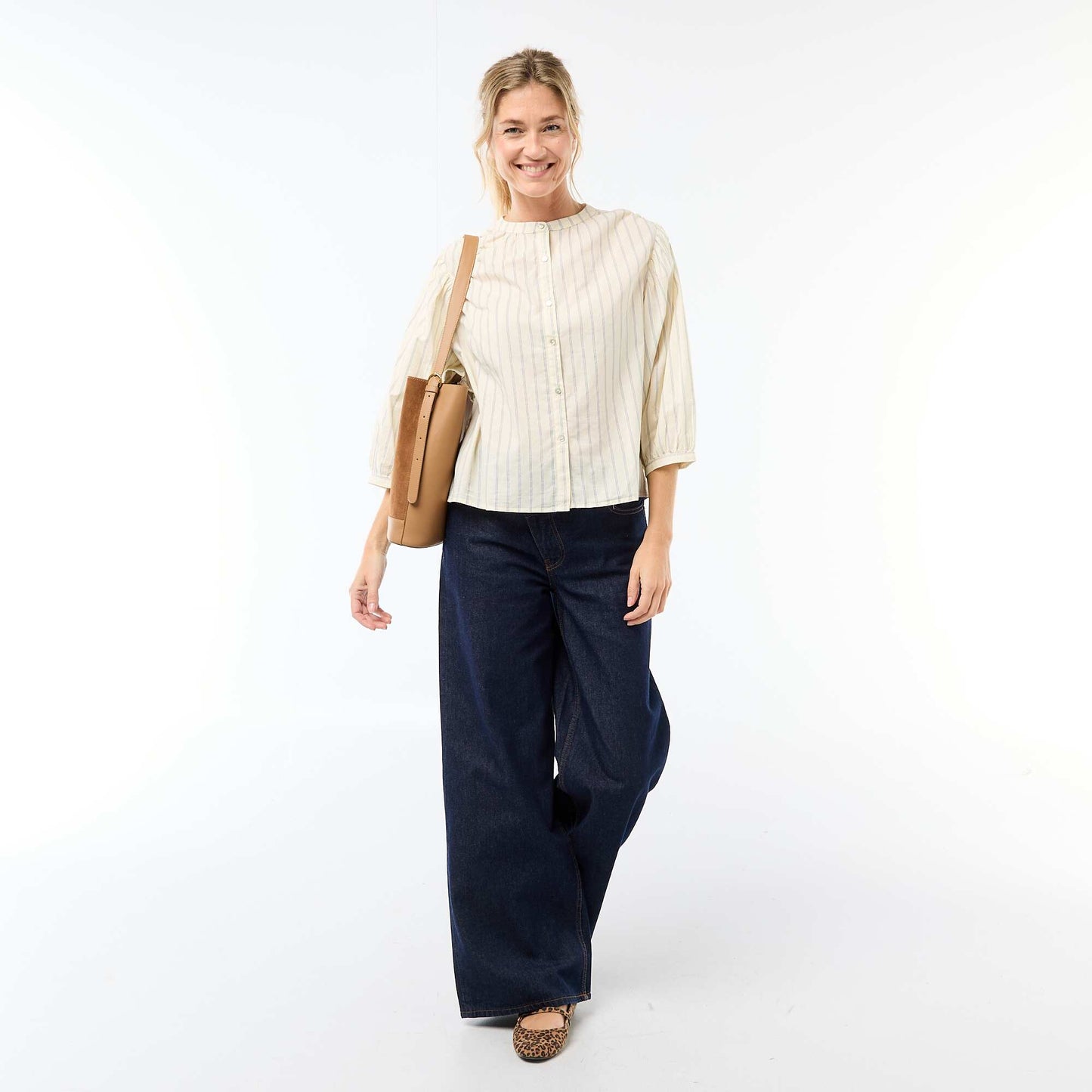 Mandarin Collar 3/4 Sleeve Shirt YELLOW