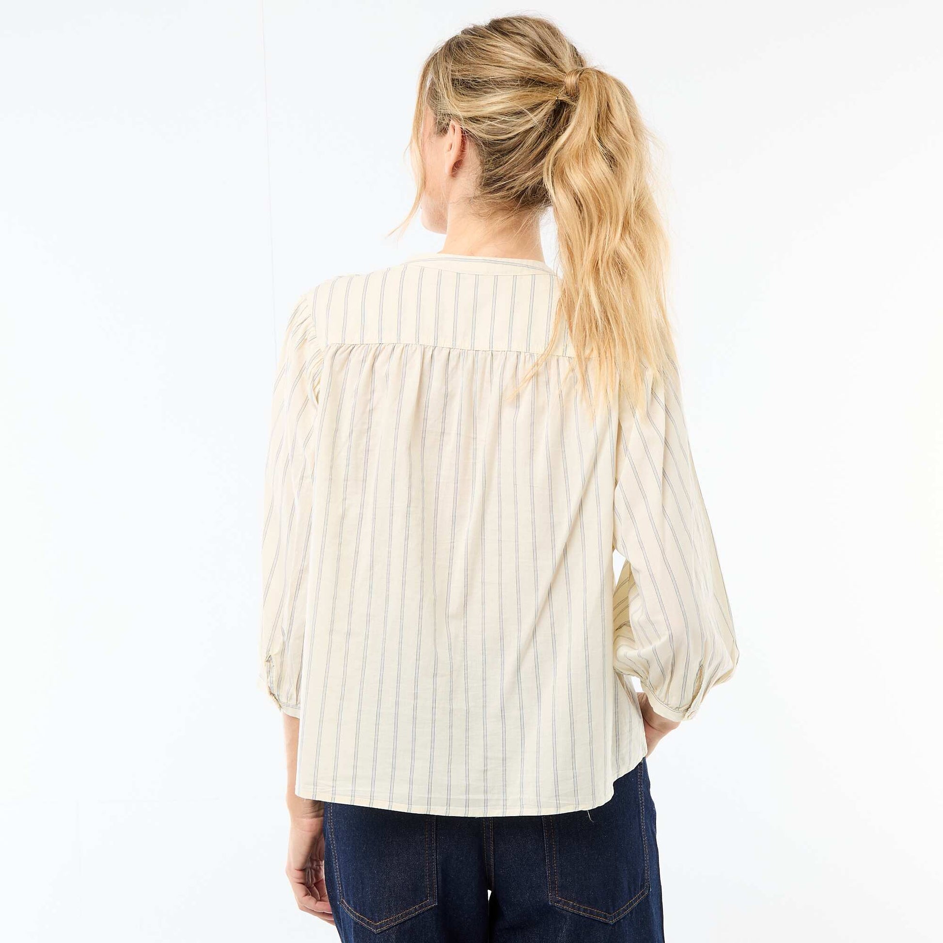 Mandarin Collar 3/4 Sleeve Shirt YELLOW