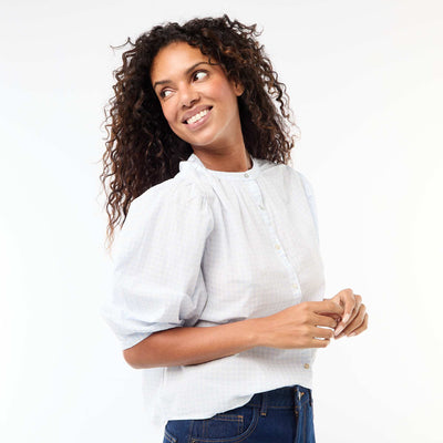 Mandarin Collar 3/4 Sleeve Shirt BLUE