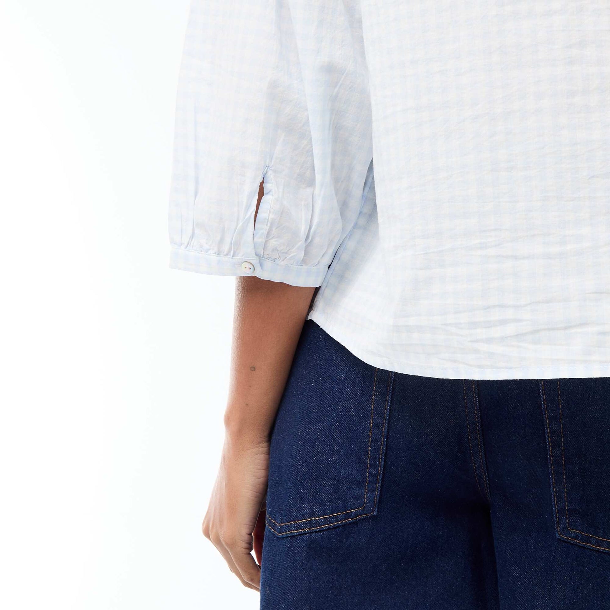 Mandarin Collar 3/4 Sleeve Shirt BLUE