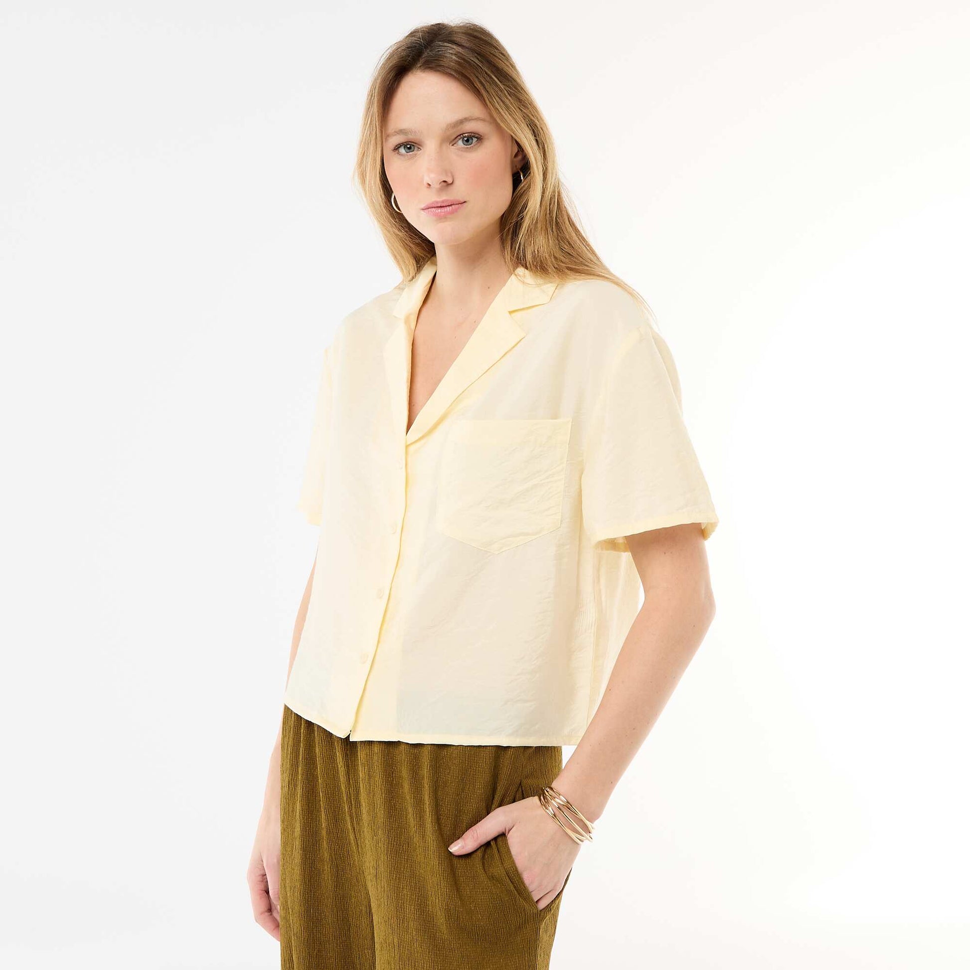Short-Sleeved Flowy Blouse YELLOW