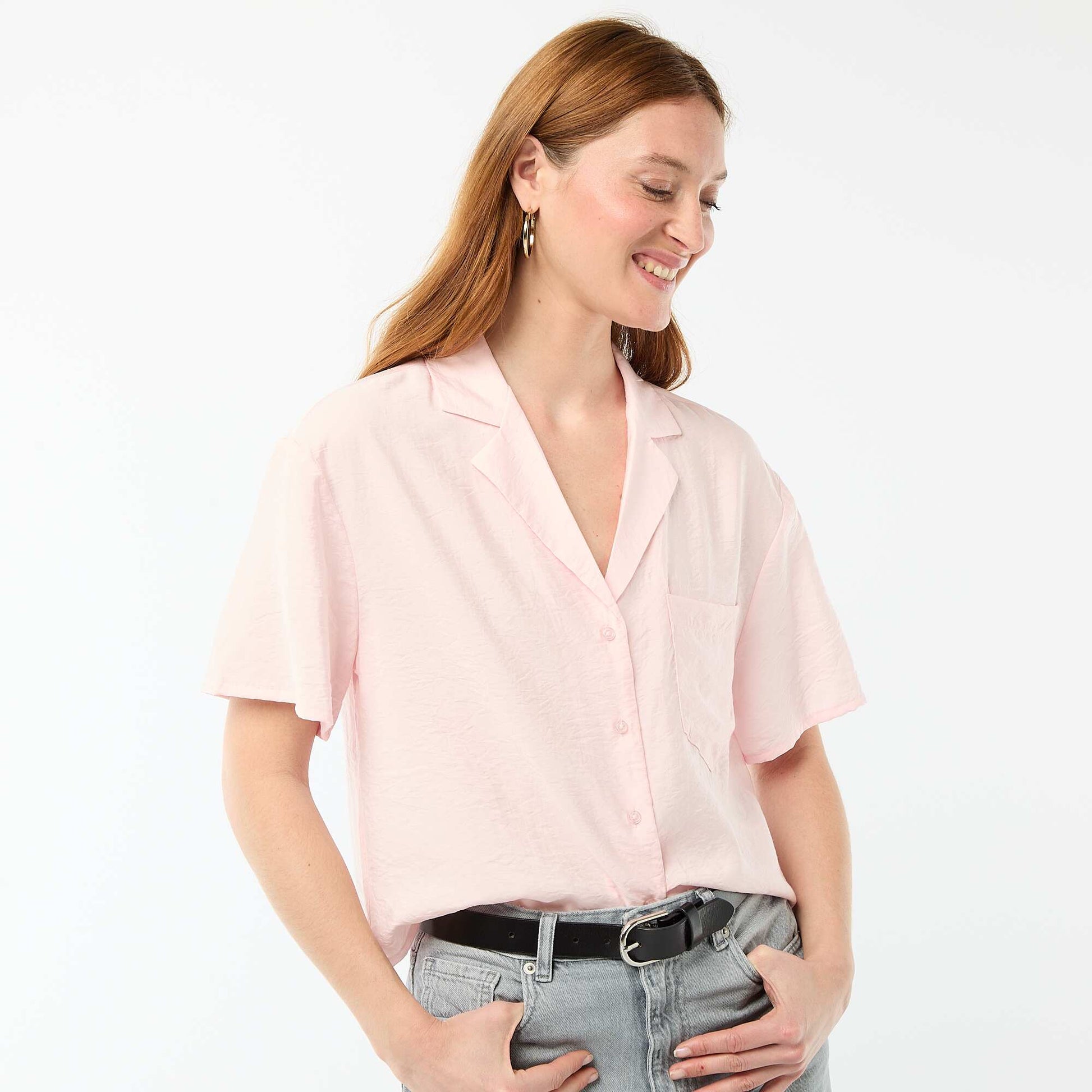 Short-Sleeved Flowy Blouse PINK