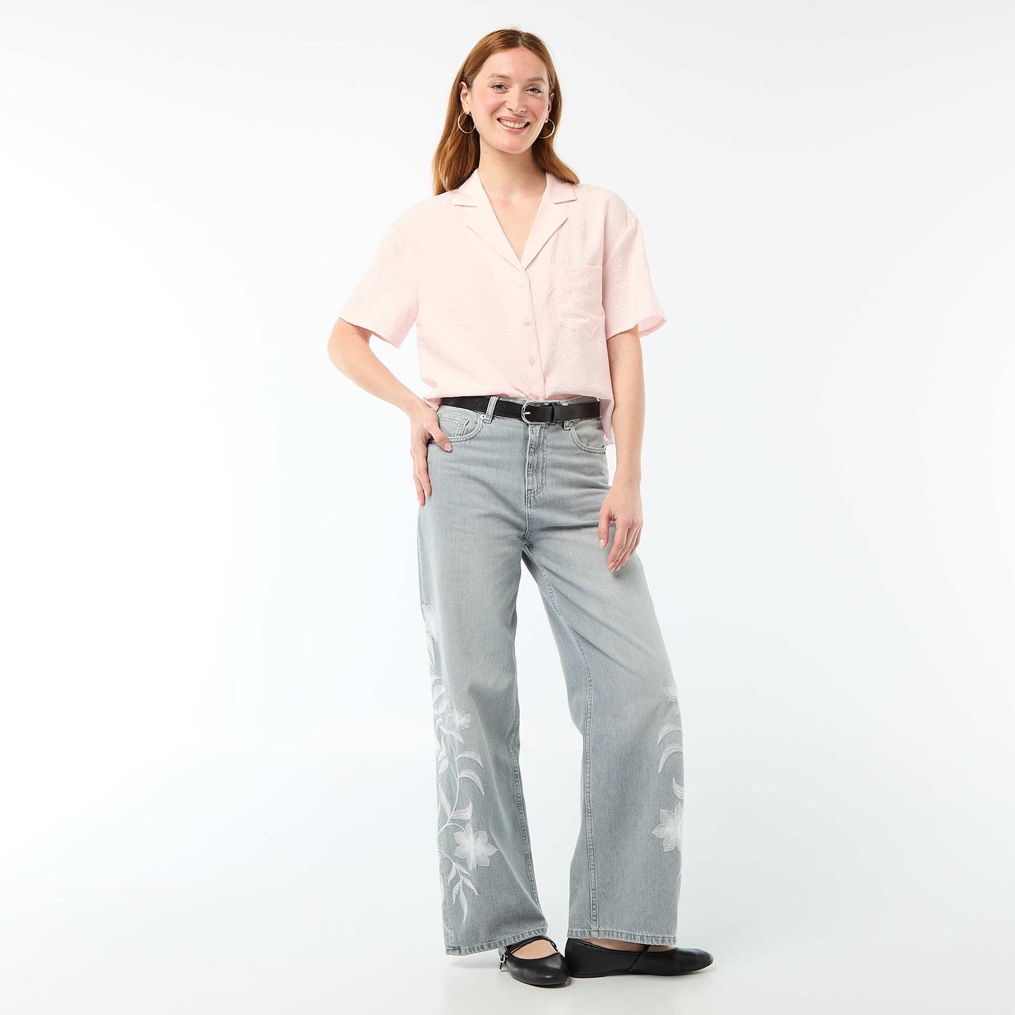 Short-Sleeved Flowy Blouse PINK