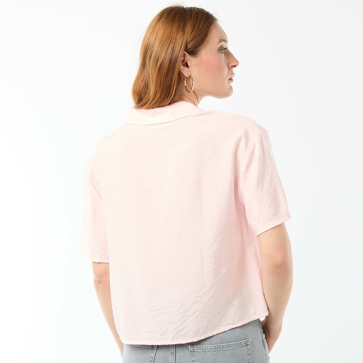 Short-Sleeved Flowy Blouse PINK