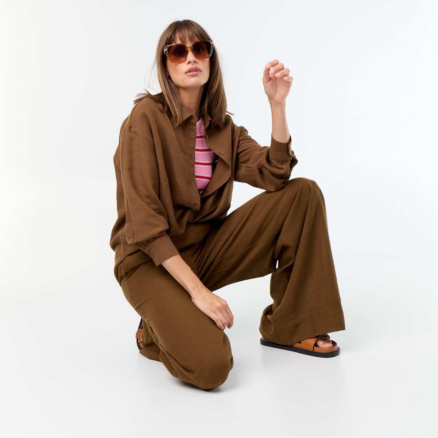Blended Linen Shirt BROWN