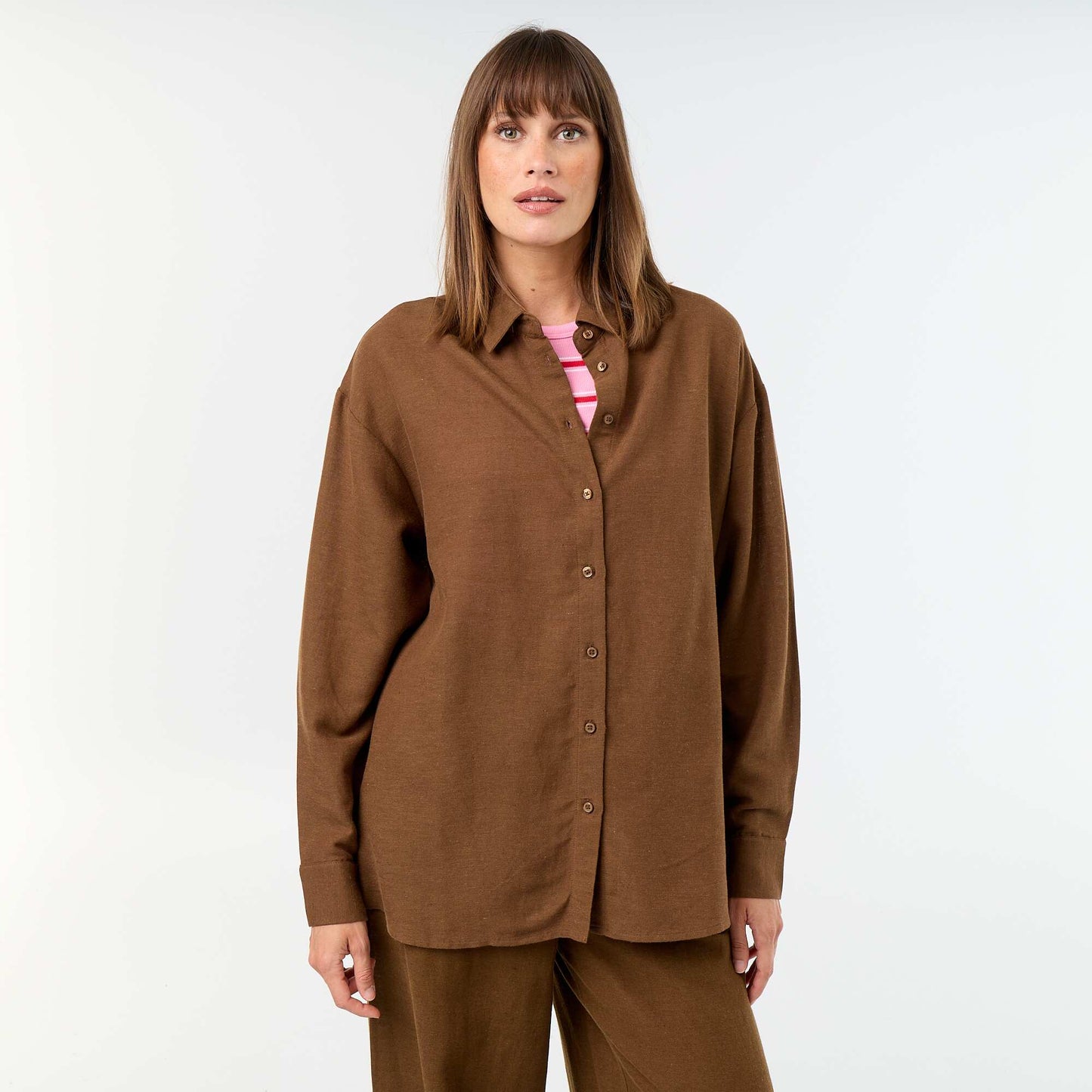 Blended Linen Shirt BROWN