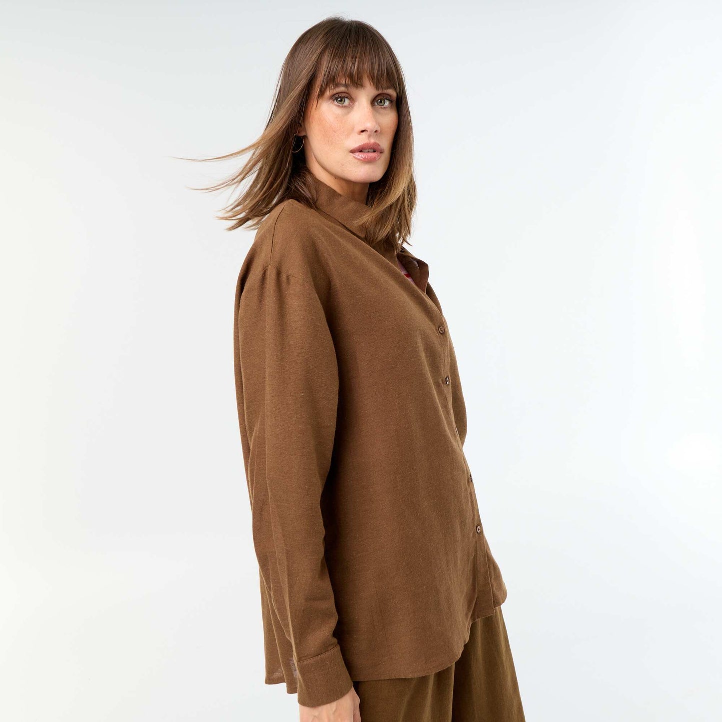 Blended Linen Shirt BROWN