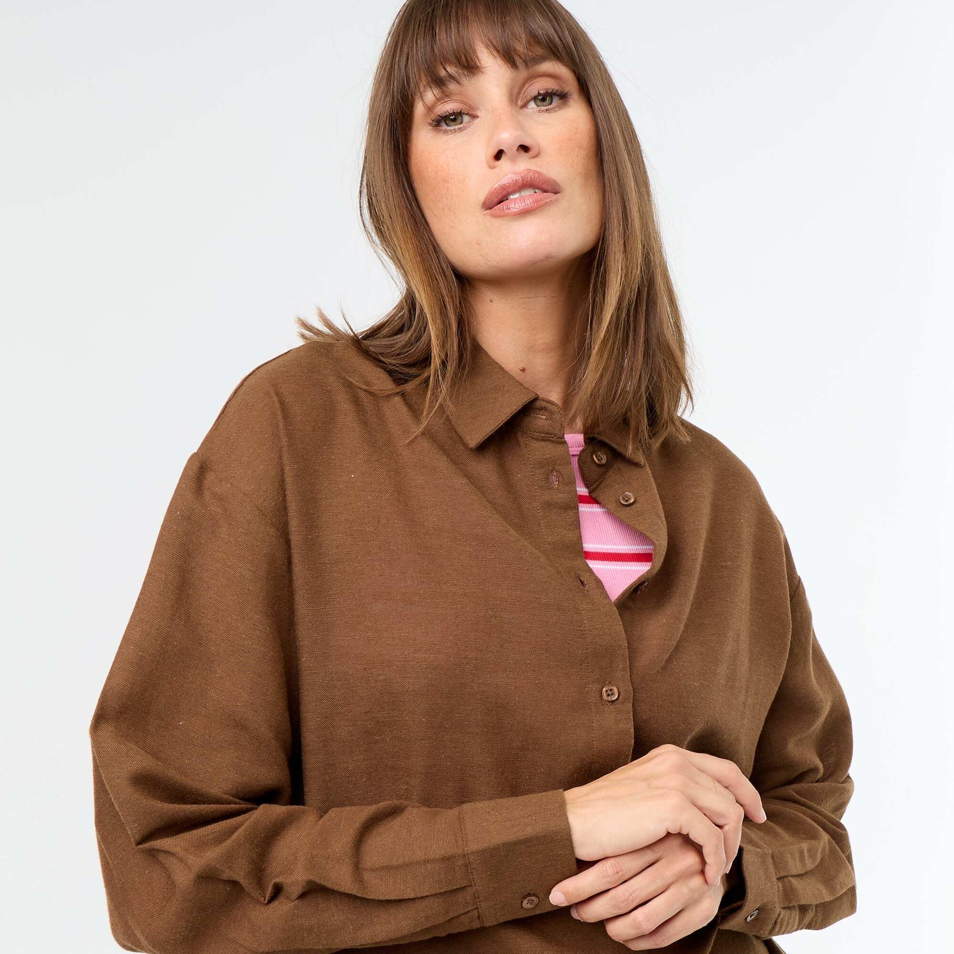 Blended Linen Shirt BROWN