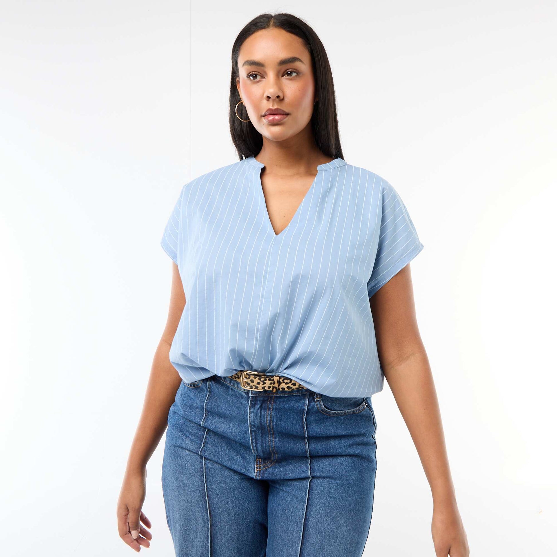 Lightweight Short-Sleeve Blouse BLUE