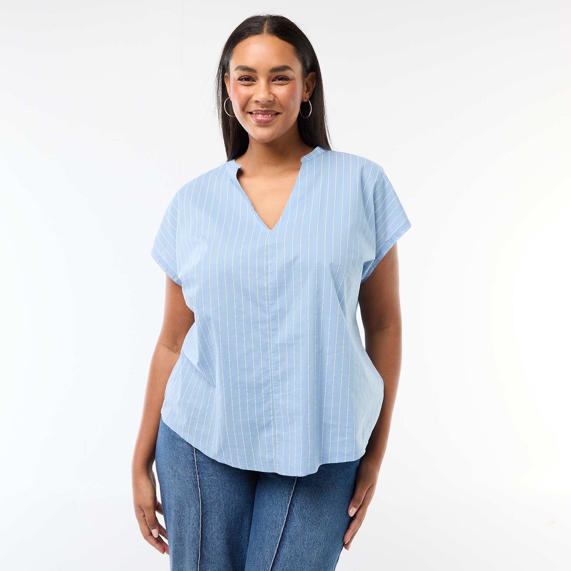 Lightweight Short-Sleeve Blouse BLUE