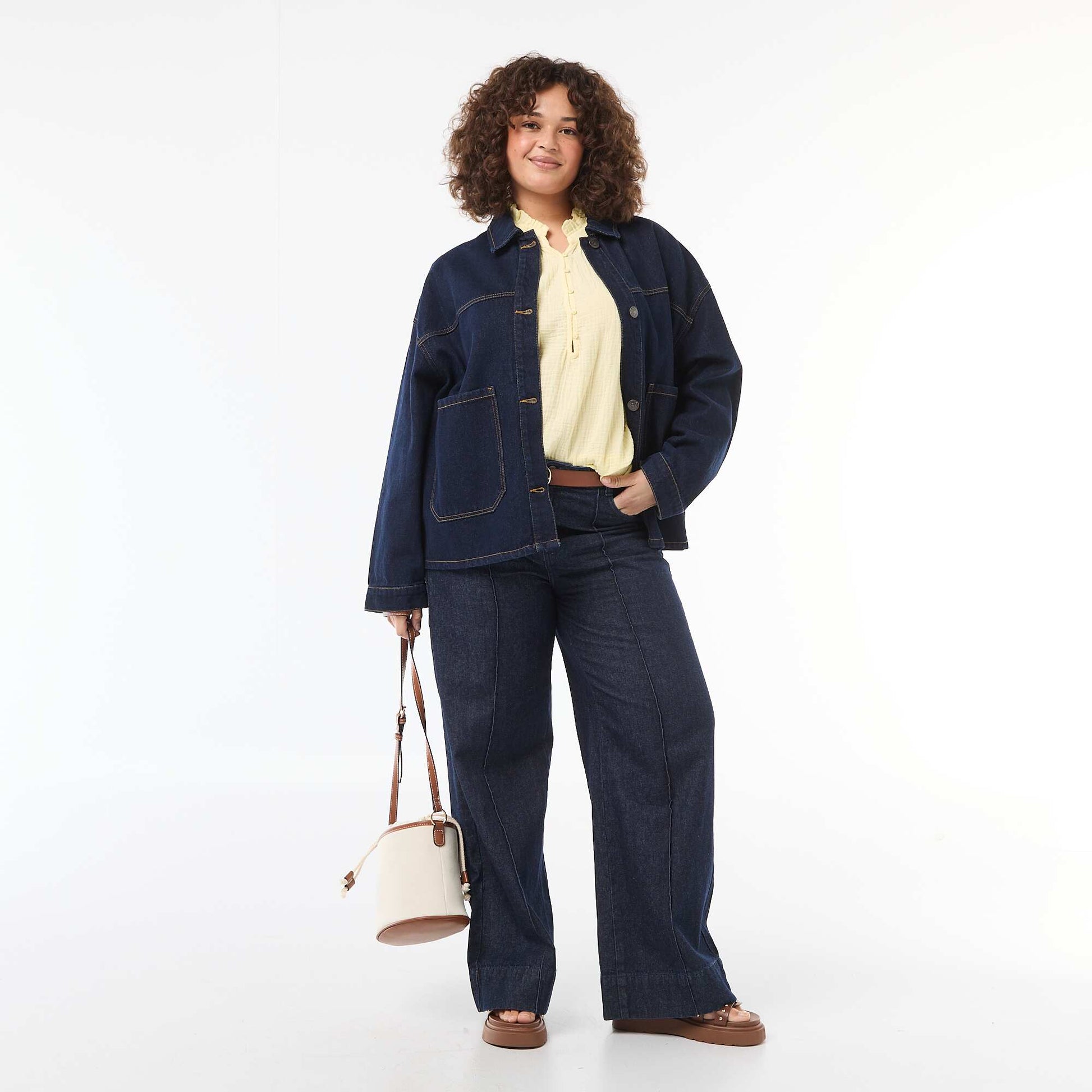 Cotton Gauze Blouse with Ruched Collar YELLOW