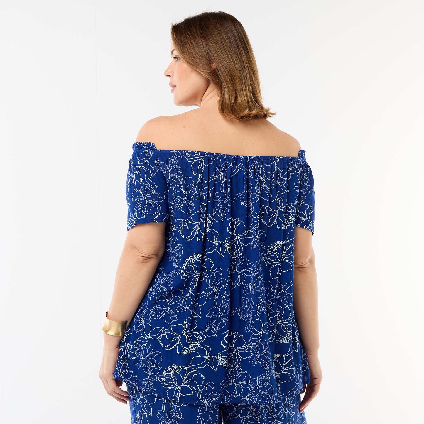 Short-Sleeved Flowy Crepe Blouse BLUE