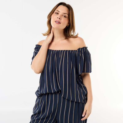 Short-Sleeved Flowy Crepe Blouse BLUE
