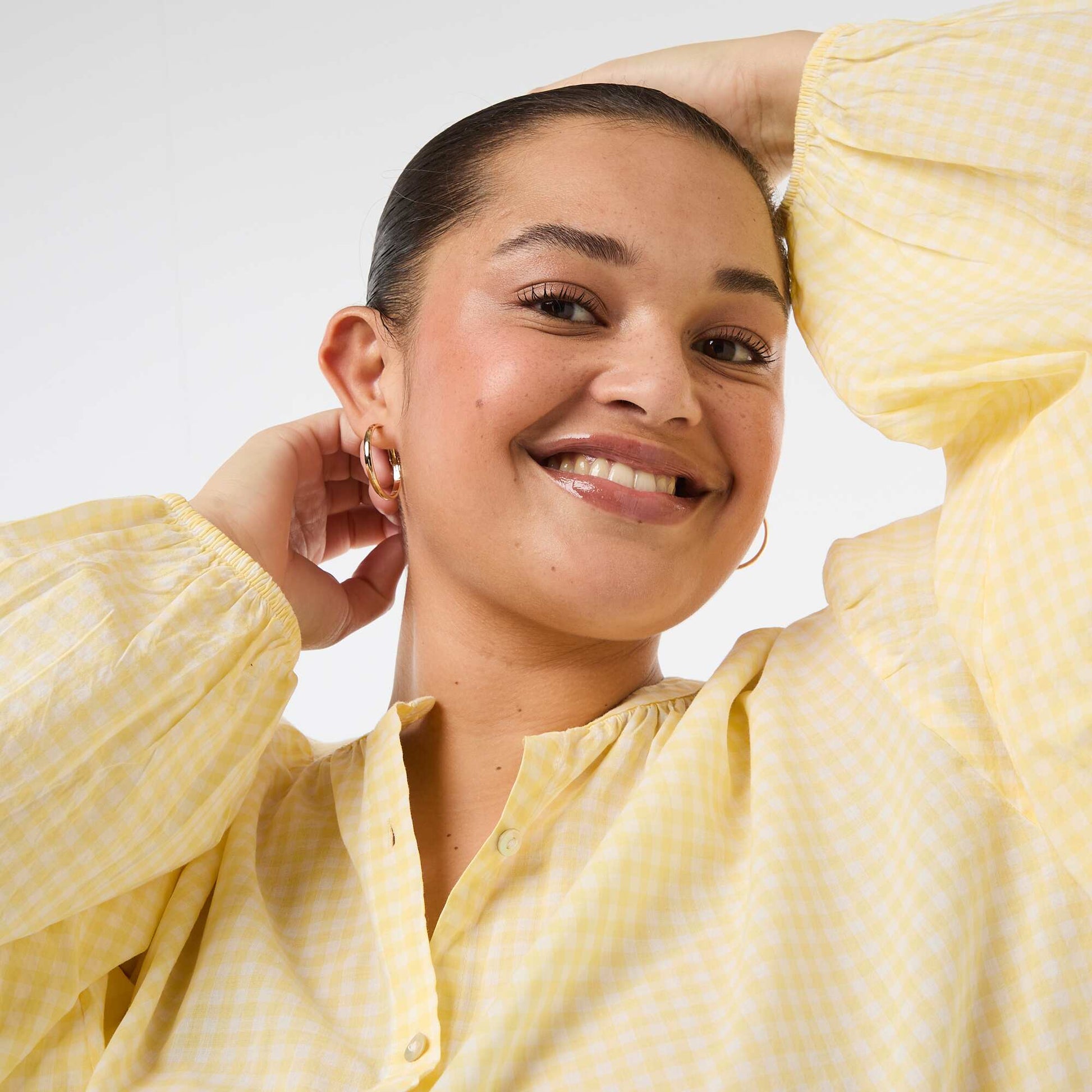 Round Neck Long Sleeve Blouse YELLOW