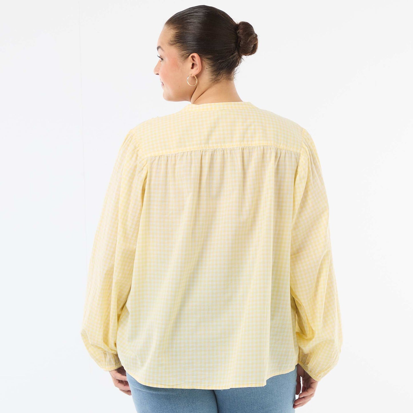 Round Neck Long Sleeve Blouse YELLOW