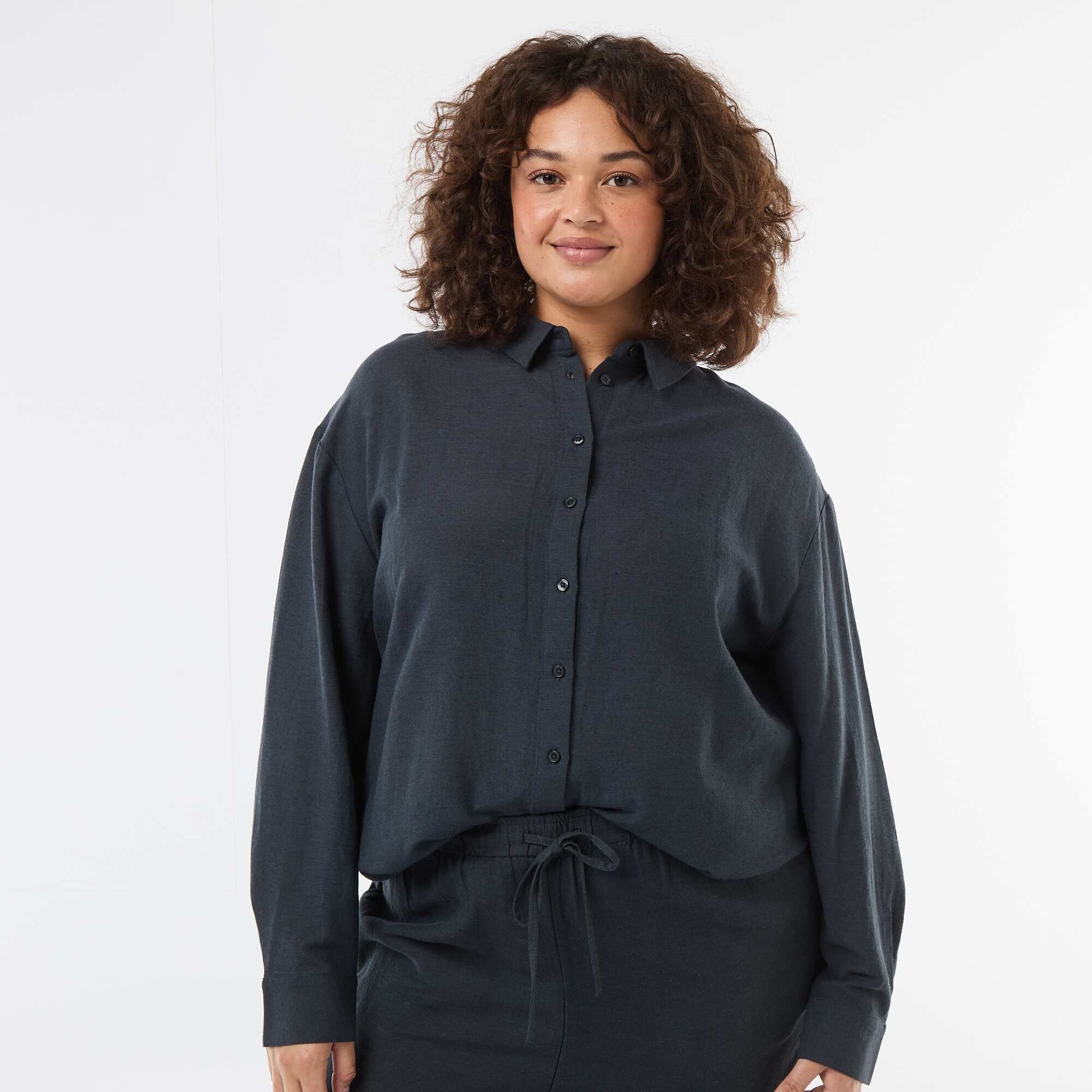 Long-Sleeved Flowy Blouse BLUE