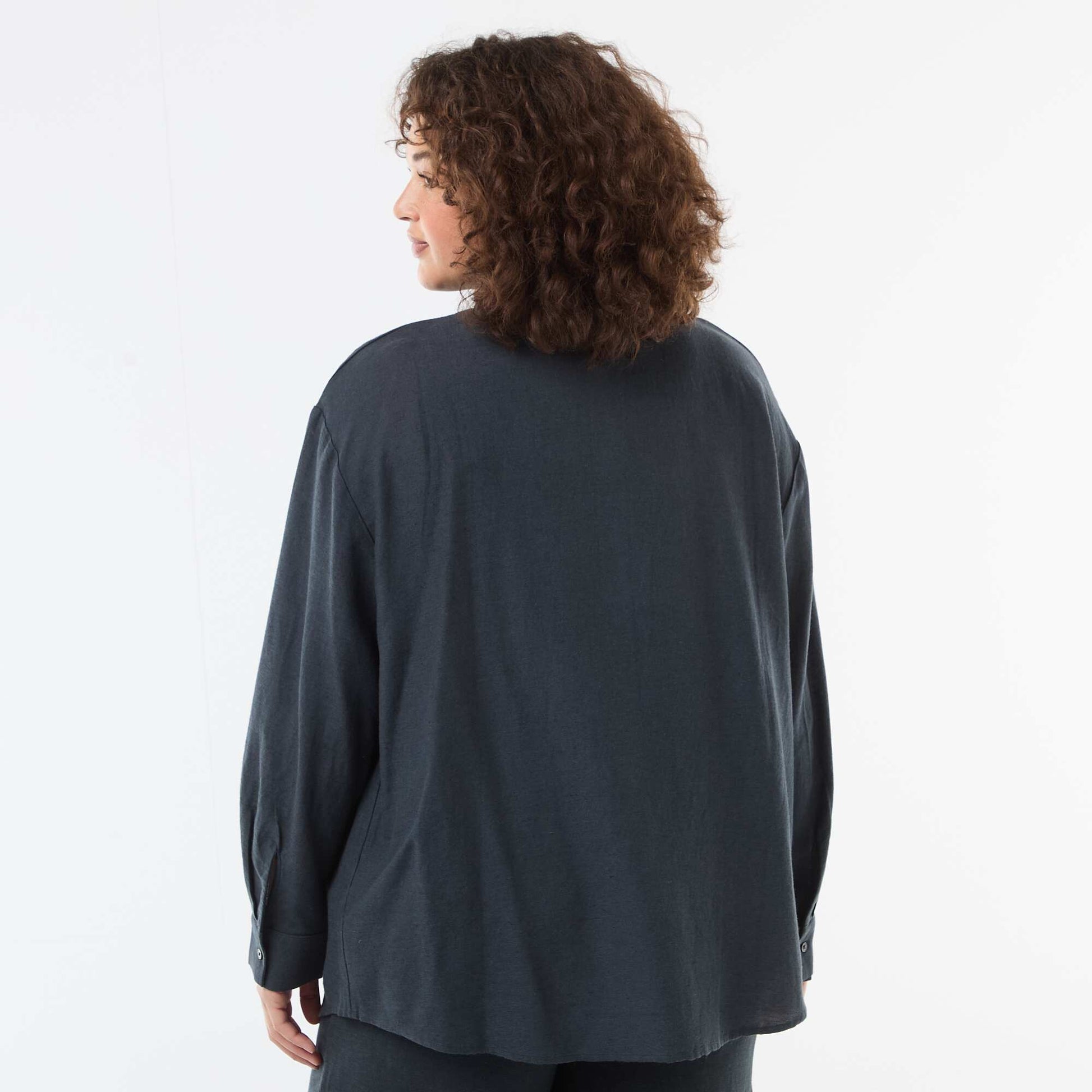 Long-Sleeved Flowy Blouse BLUE
