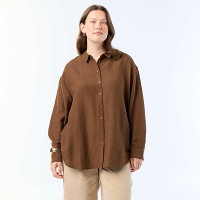 Long-Sleeved Flowy Blouse BROWN