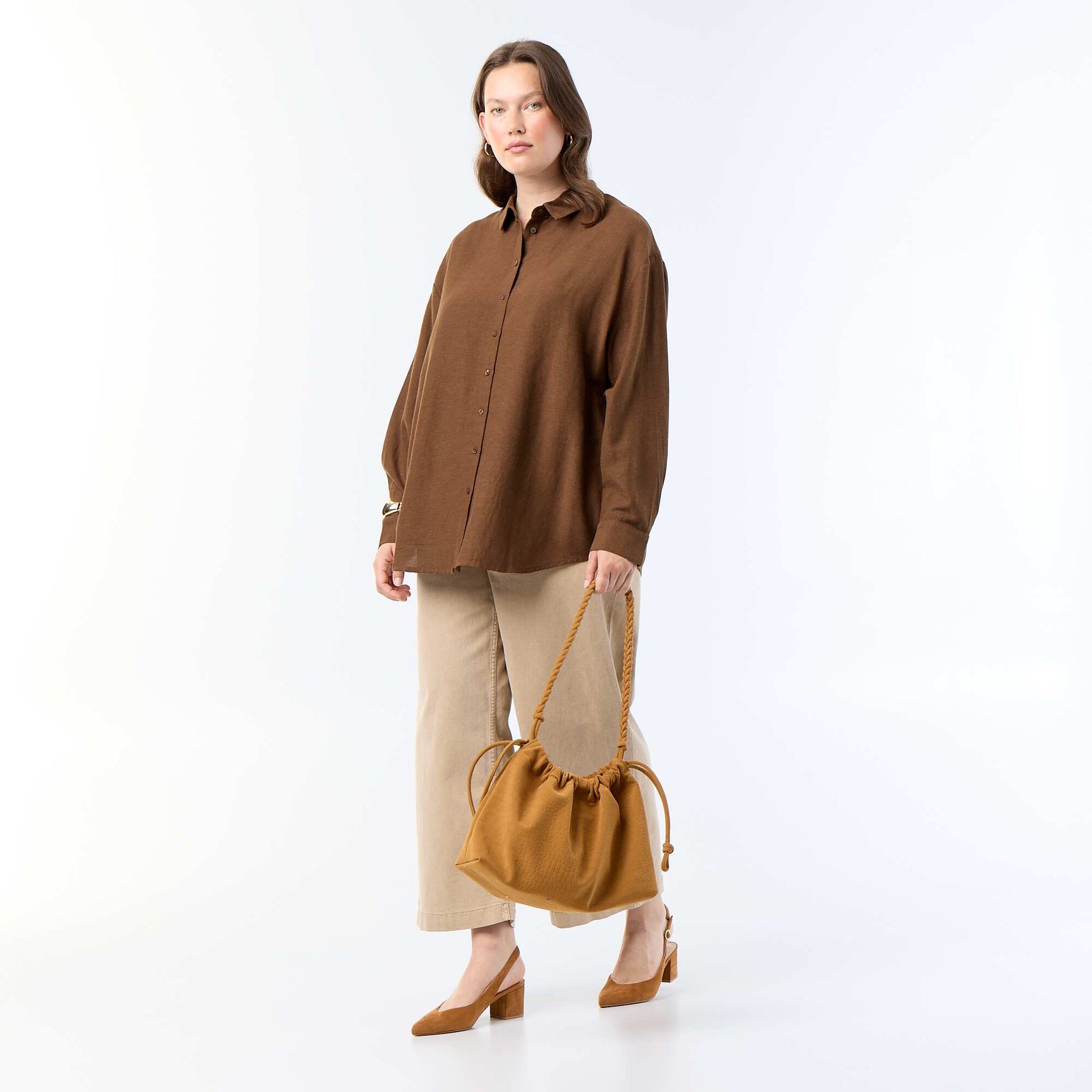 Long-Sleeved Flowy Blouse BROWN