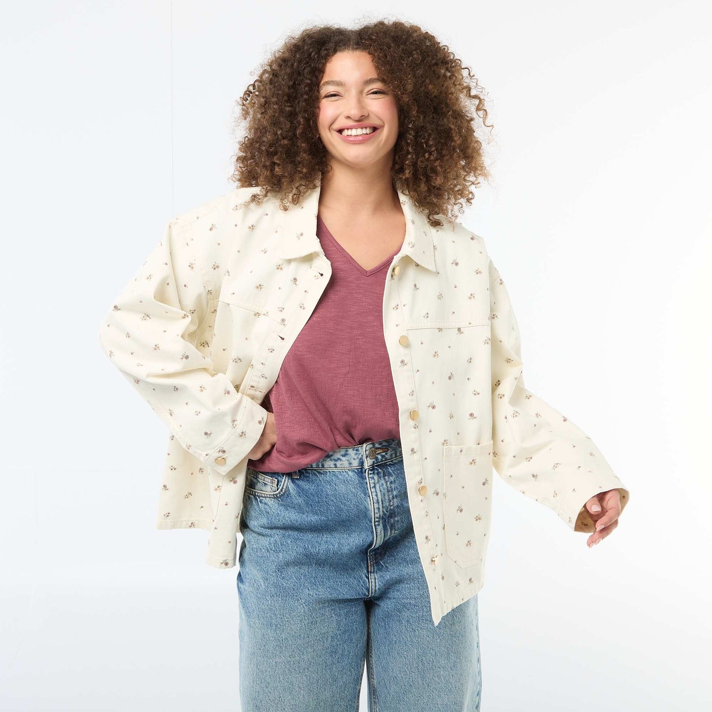Twill Overshirt with 2 Patch Pockets WHITE