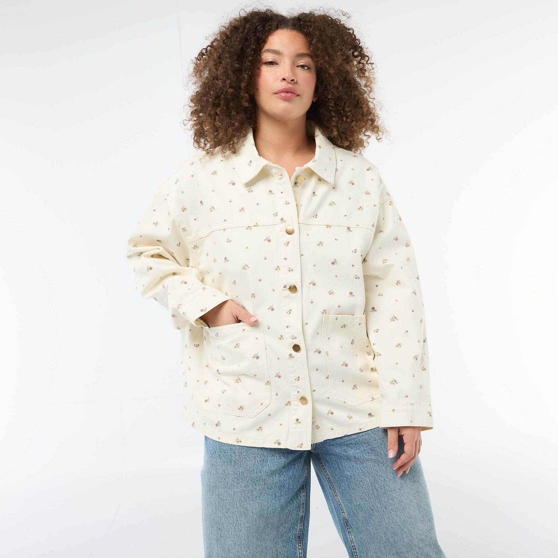 Twill Overshirt with 2 Patch Pockets WHITE
