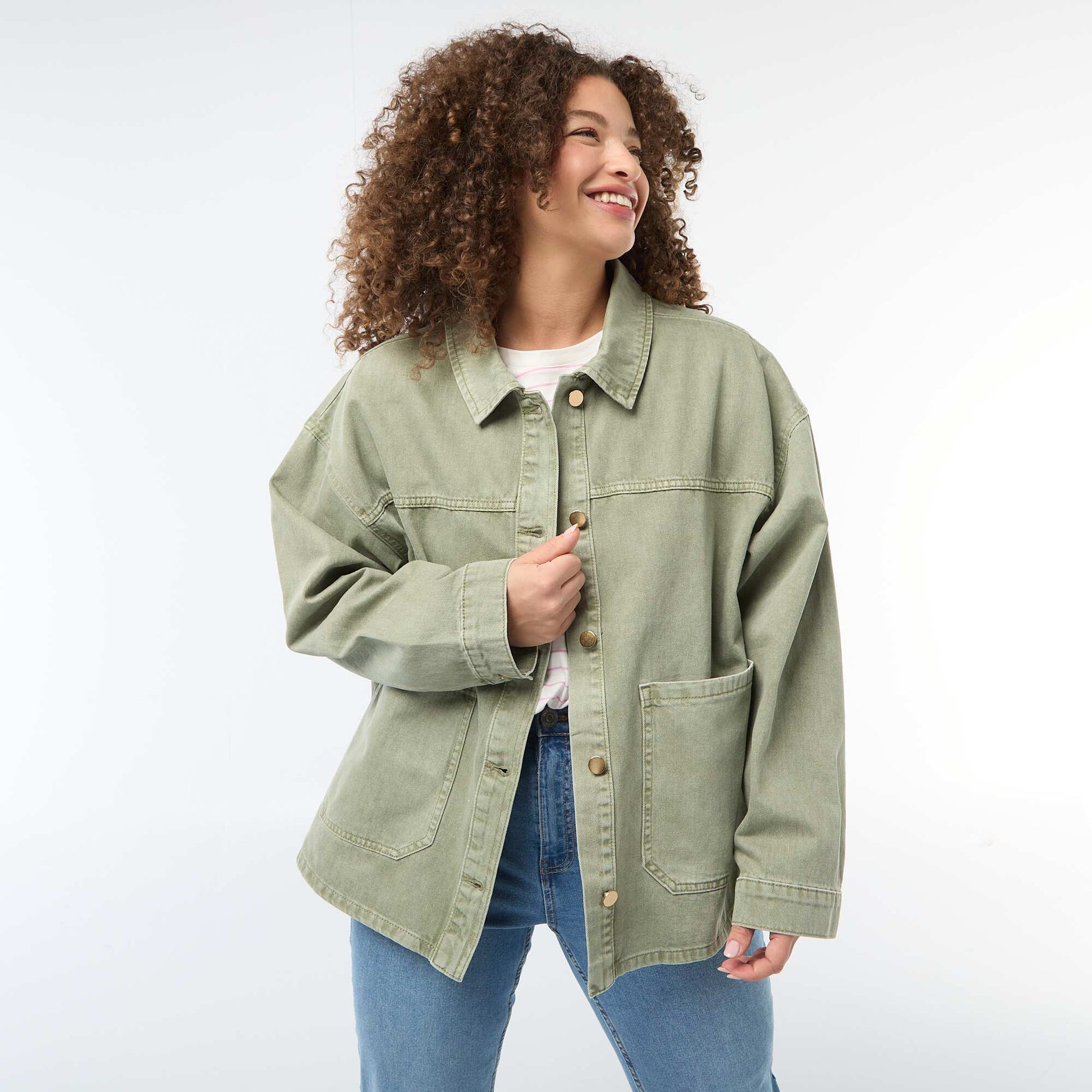 Twill Overshirt with 2 Patch Pockets KHAKI