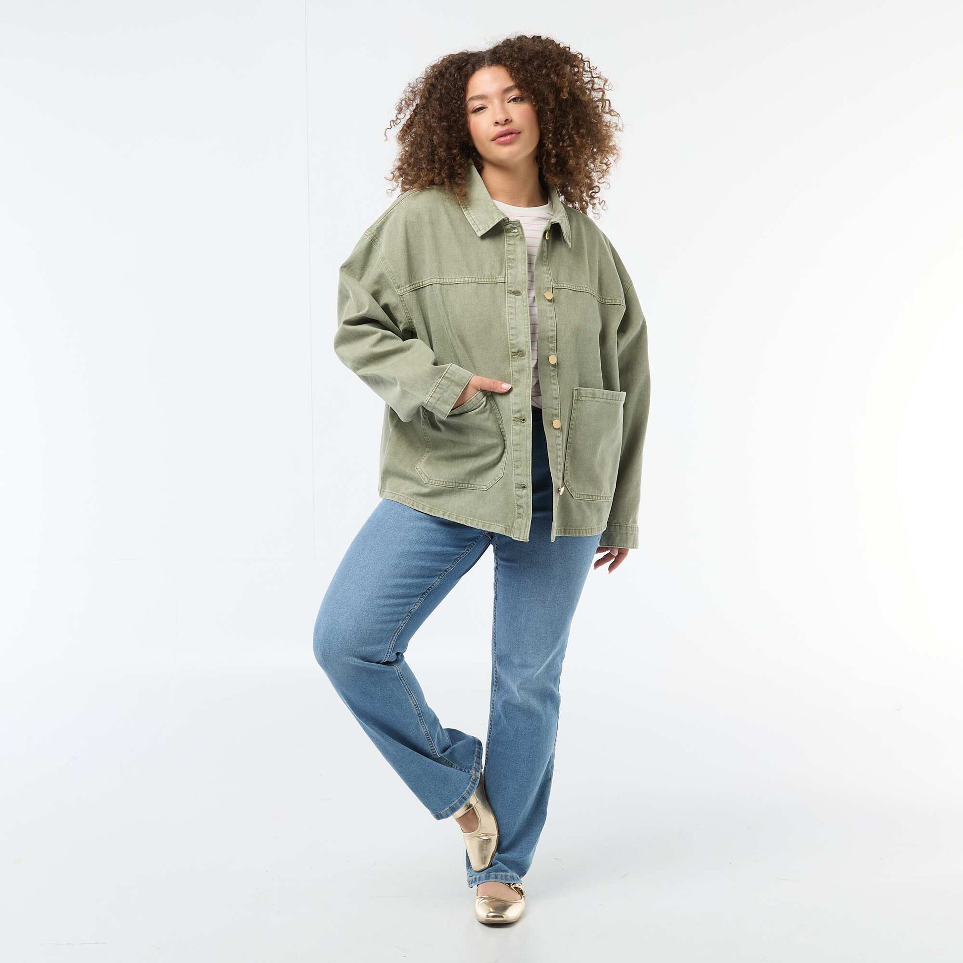 Twill Overshirt with 2 Patch Pockets KHAKI