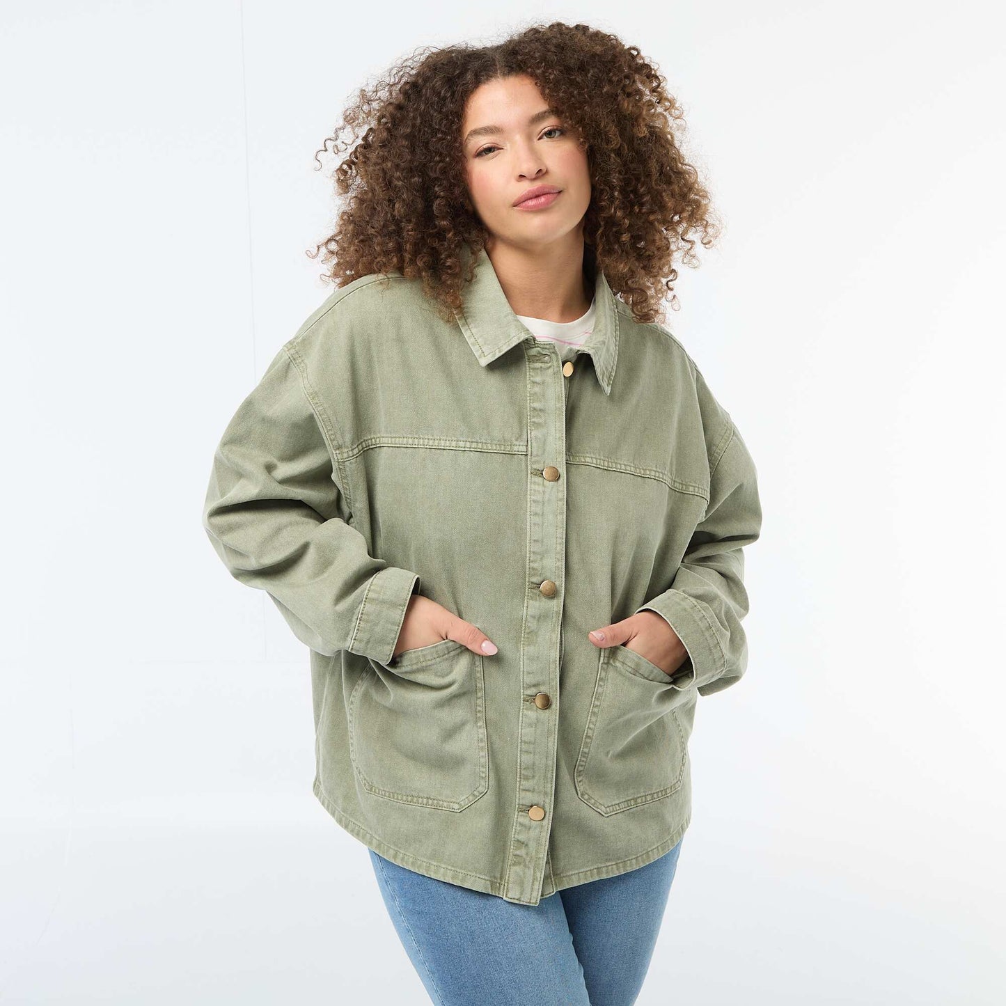 Twill Overshirt with 2 Patch Pockets KHAKI